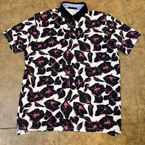 Greyson Polo Shirt Mens Size L Multicolor Bermuda Floral All Over Print Logo